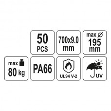 YT-70638 YATO Set 50 coliere din plastic 700 x 9.0..